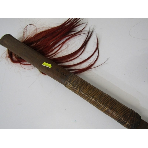 443 - ANTIQUE WEAPON, antique machete with metal blade and wooden handle, with coloured hair tassles, 81cm... 