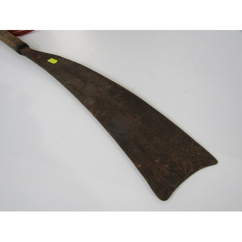 443 - ANTIQUE WEAPON, antique machete with metal blade and wooden handle, with coloured hair tassles, 81cm... 