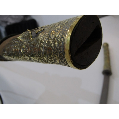 445 - FAR EASTERN SWORD, a far eastern possibly Malaysian sword with ornately decorated brass handle and p... 
