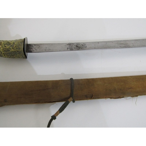 445 - FAR EASTERN SWORD, a far eastern possibly Malaysian sword with ornately decorated brass handle and p... 