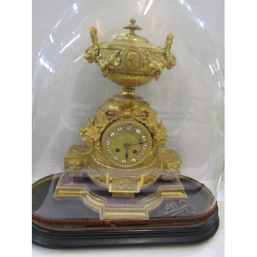 456 - FRENCH CLOCK, an ornate 19th century French gilt mantel clock, the top with urn surmounted with cher... 