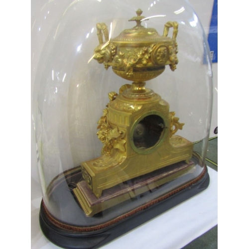 456 - FRENCH CLOCK, an ornate 19th century French gilt mantel clock, the top with urn surmounted with cher... 