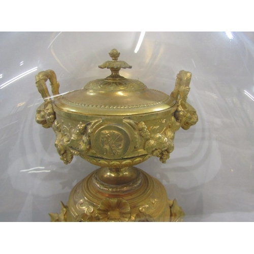 456 - FRENCH CLOCK, an ornate 19th century French gilt mantel clock, the top with urn surmounted with cher... 