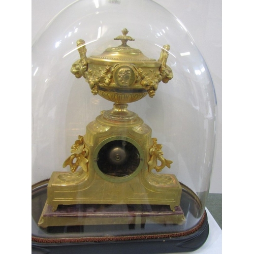 456 - FRENCH CLOCK, an ornate 19th century French gilt mantel clock, the top with urn surmounted with cher... 