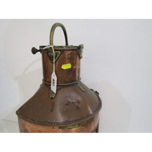 457 - SHIP'S LAMP, a copper ship's 'bow/starboard' lamp by Alderson and Gyde 1944, 41cm height