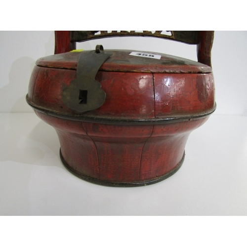 458 - CHINESE LACQUER BASKET, a vintage Chinese red lacquer wood wedding (or food) basket with ornate carv... 