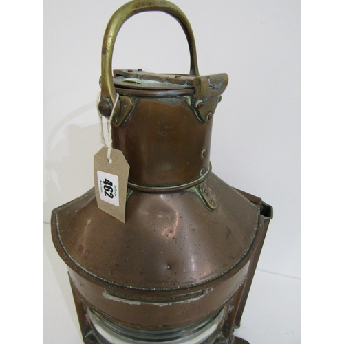 462 - SHIP'S STARBOARD LAMP, a copper bodied ship's starboard lamp by Alderson and Gyde, 1943, 41cm height
