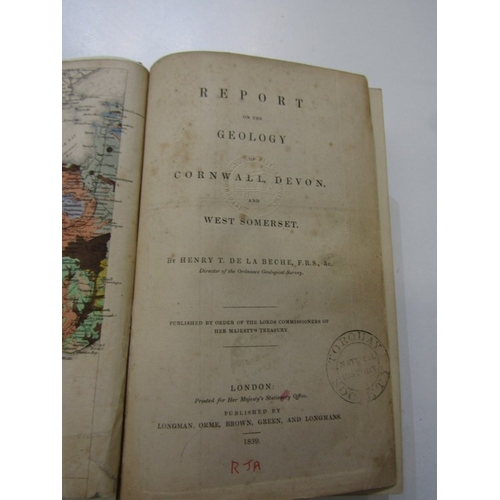 501 - ANTIQUARIAN CORNISH BOOK, a Report on the Geology of Cornwall, Devon and West Somerset by Henry de l... 