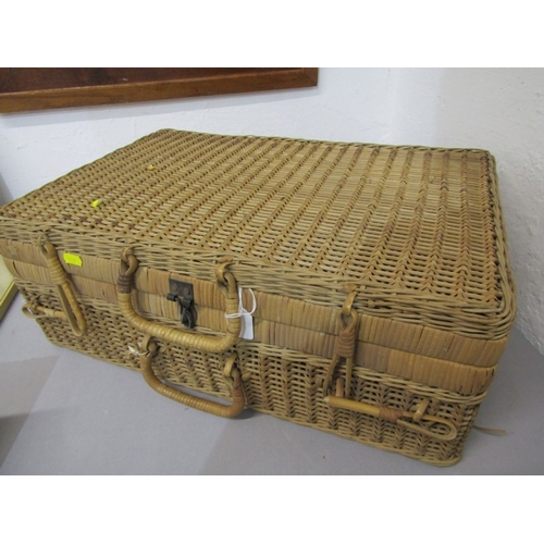 523 - PICNIC BASKET, Vintage wicker picnic basket with metal clasp, 52 cm x 34 cm, together with a smaller... 