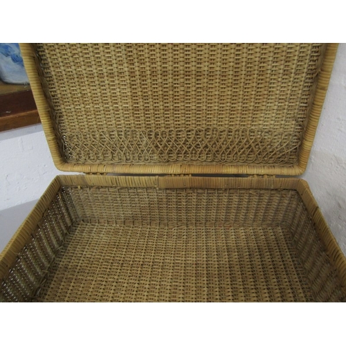 523 - PICNIC BASKET, Vintage wicker picnic basket with metal clasp, 52 cm x 34 cm, together with a smaller... 