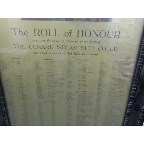 541 - SHIPPING MEMORABILIA, a Cunard steamship roll of honour, European War 1914, contained in a dark ebon... 