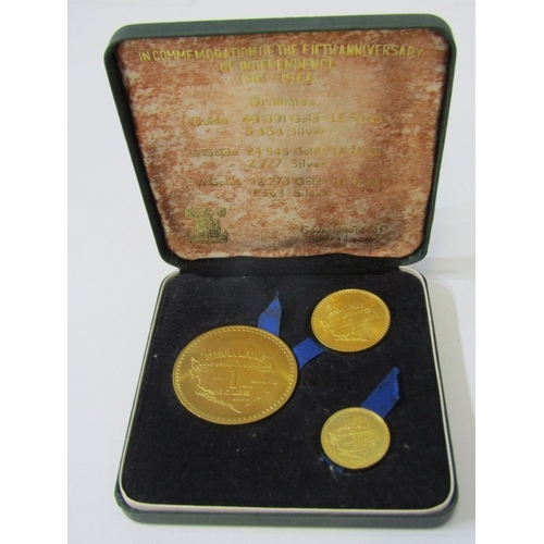 108 - 1966 Sierra Leone Gold 3-coin set, celebrating the 5th anniversary of Independence.  Consisting of 1... 