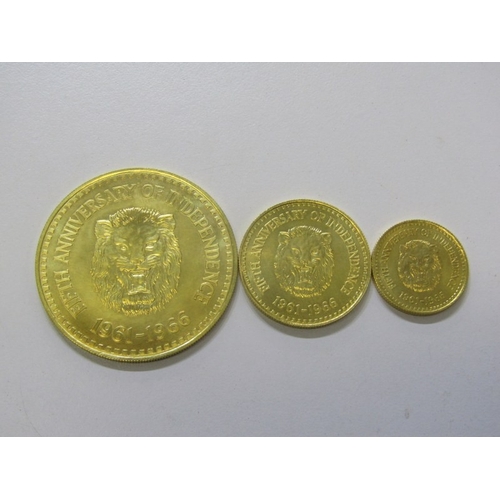 108 - 1966 Sierra Leone Gold 3-coin set, celebrating the 5th anniversary of Independence.  Consisting of 1... 