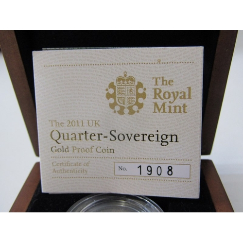 11 - 2011 Elizabeth II Gold Proof Quarter Sovereign.  Proof example, capsuled in a London Mint presentati... 