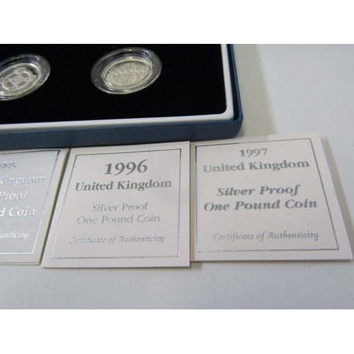 17 - 1994-97 UK silver proof one pound 4-coin set, depicting 4-nations emblems, each £1 coin 9.5 grams of... 