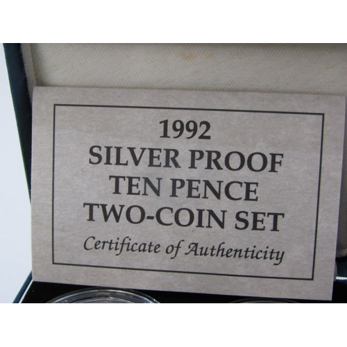 18 - Silver proof sets: x 3  1977 silver crown, 1990 five pence 2-coin, 1992 ten pence 2-coin.  In total ... 