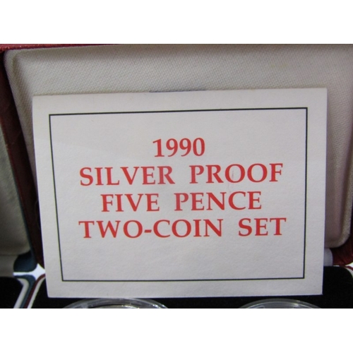 18 - Silver proof sets: x 3  1977 silver crown, 1990 five pence 2-coin, 1992 ten pence 2-coin.  In total ... 
