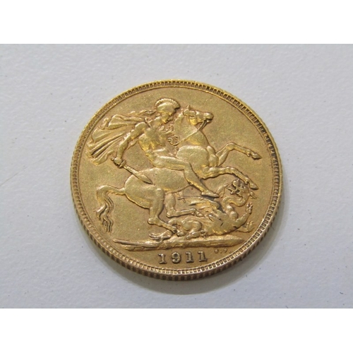 36 - 1911 George V Gold Sovereign in higher grade.