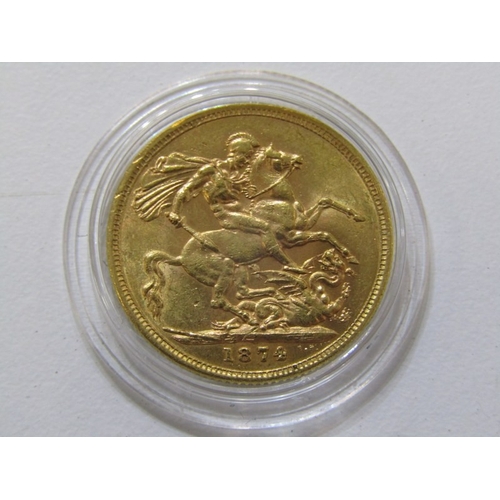 53 - 1874 Victoria Bun Head Gold Full Sovereign.  Sydney Mint.