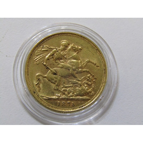54 - 1875 Victoria Bun Head Gold Full Sovereign.  Melbourne Mint.