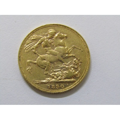 56 - 1890 Victoria Jubilee Head Gold Full Sovereign.  London Mint.