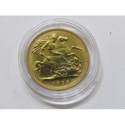 7 - 1898 Victoria Old Veiled Head Gold Half Sovereign.  London Mint in higher grade.        