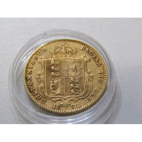 9 - 1892 Victoria Jubilee Head Gold ‘Shieldback' Half Sovereign.  London Mint. 