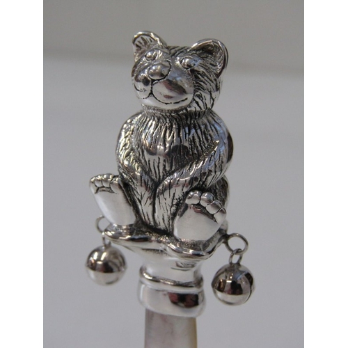 73 - CHILD'S SILVER TEETHER, novelty silver teether in the form of a teddy bear, with mother of pearl han... 