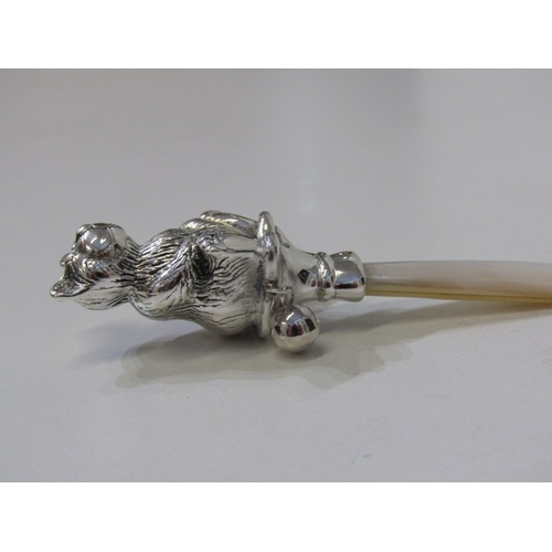 73 - CHILD'S SILVER TEETHER, novelty silver teether in the form of a teddy bear, with mother of pearl han... 