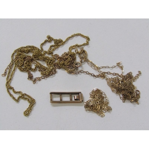 111 - 9ct GOLD, selection of fine link 9ct gold chains, all a/f and a clasp, 4.2 grams