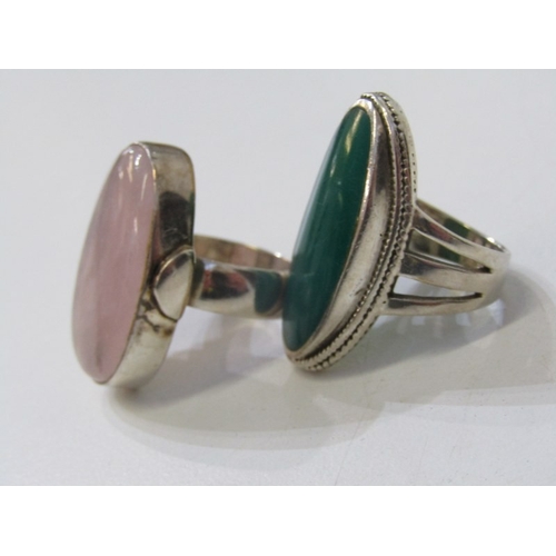 112 - STONE SET SILVER RINGS, 5 assorted silver rings, 4 stone set with oval semi precious stones, the oth... 