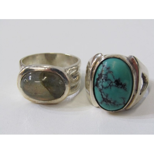 112 - STONE SET SILVER RINGS, 5 assorted silver rings, 4 stone set with oval semi precious stones, the oth... 