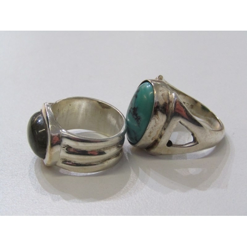 112 - STONE SET SILVER RINGS, 5 assorted silver rings, 4 stone set with oval semi precious stones, the oth... 