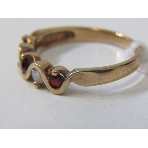 115 - GARNET CZ RING, 9ct yellow gold ring, set garnets and CZs in a wave design ring, size P