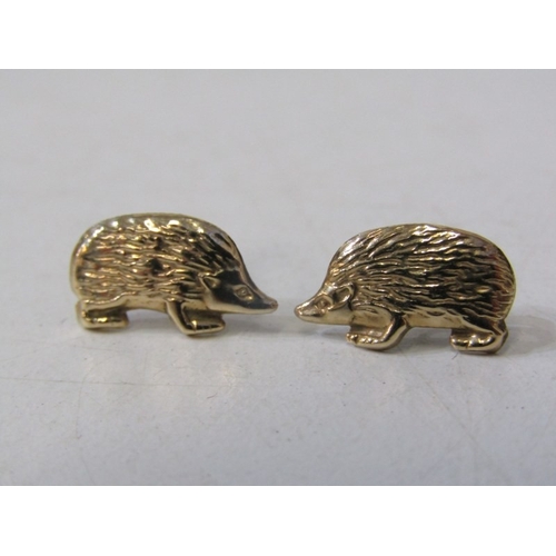 15 - GOLD EARRINGS, pair of 9ct yellow gold creole style earrings, together with a pair of hedgehog desig... 