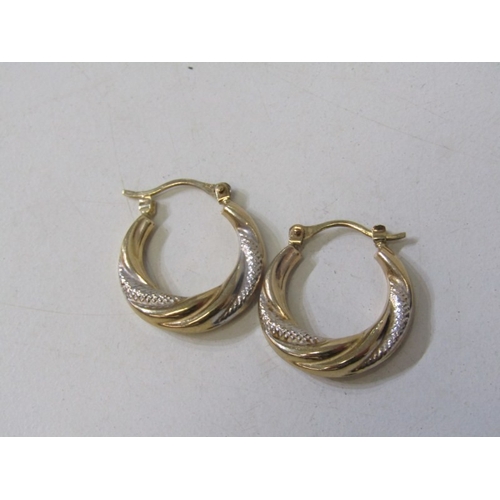 15 - GOLD EARRINGS, pair of 9ct yellow gold creole style earrings, together with a pair of hedgehog desig... 