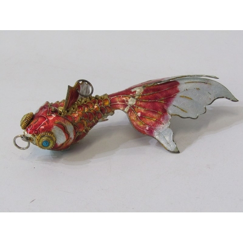 67 - ARTICULATED FISH PENDANT, enamelled pendant in the form of a carp, 12cm length, with gilt metal and ... 