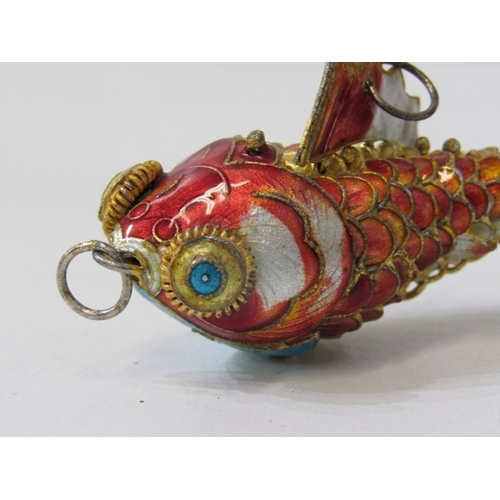 67 - ARTICULATED FISH PENDANT, enamelled pendant in the form of a carp, 12cm length, with gilt metal and ... 