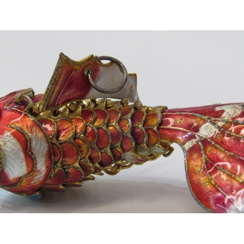 67 - ARTICULATED FISH PENDANT, enamelled pendant in the form of a carp, 12cm length, with gilt metal and ... 