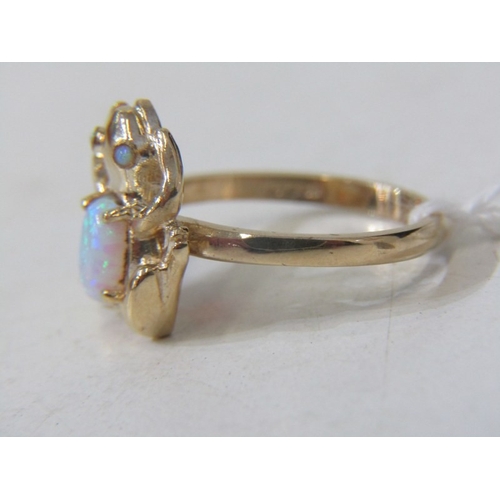 75 - 9ct YELLOW GOLD NOVELTY OVAL RING, in the form of a frog, set an oval opal to body, size O/P