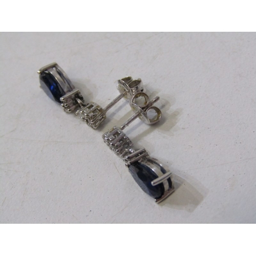 76 - SAPPHIRE DROP EARRINGS, pair of 9ct white gold stud earrings, set a pair of tear drop sapphires, 1.5... 