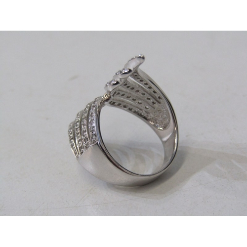 79 - DIAMOND CLUSTER RING, 9ct white gold retro design diamond cluster ring, size N, 7.5 grams