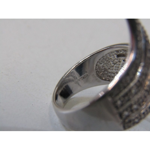 79 - DIAMOND CLUSTER RING, 9ct white gold retro design diamond cluster ring, size N, 7.5 grams