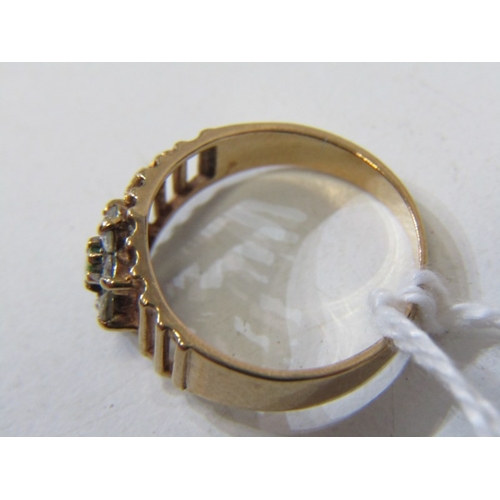 83 - GOLD CLUSTER RING, 9ct yellow gold ring, set a central green stone within a white stone cluster, siz... 