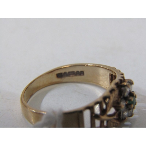 83 - GOLD CLUSTER RING, 9ct yellow gold ring, set a central green stone within a white stone cluster, siz... 