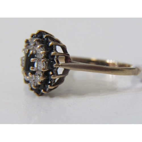 87 - SAPPHIRE CLUSTER RING, 9ct yellow gold ring, set a cluster of sapphires and CZs, size O