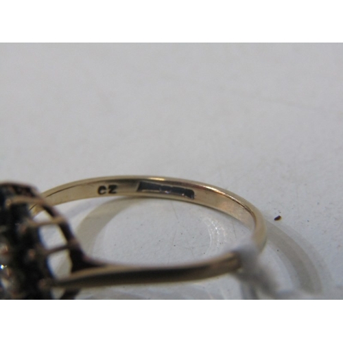 87 - SAPPHIRE CLUSTER RING, 9ct yellow gold ring, set a cluster of sapphires and CZs, size O