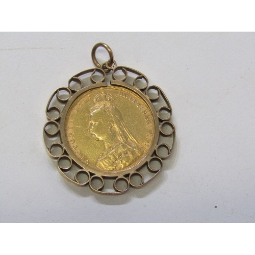 88 - VICTORIAN MOUNTED SOVEREIGN, 1892 Victorian gold sovereign in a 9ct gold mount, 11.1 grams