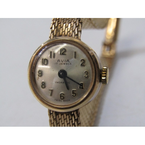 91 - LADY'S GOLD WRIST WATCH, lady's Avia 17 jewel wrist watch, 9ct gold case on a 9ct gold strap, 13.7 g... 