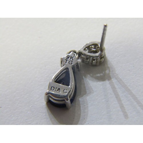 76 - SAPPHIRE DROP EARRINGS, pair of 9ct white gold stud earrings, set a pair of tear drop sapphires, 1.5... 